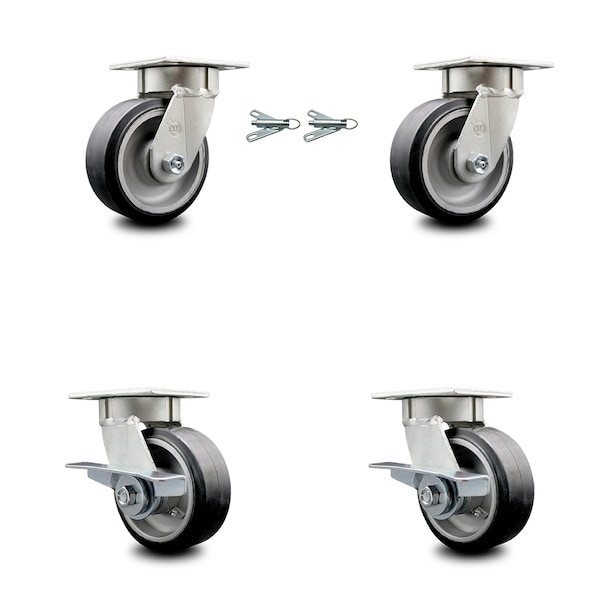 Service Caster 5 Inch Kingpinless Rubber on Aluminum Wheel Caster Swivel Locks 2 Brakes, 2PK SCC-KP30S520-RAR-BSL-2-SLB-2 - main